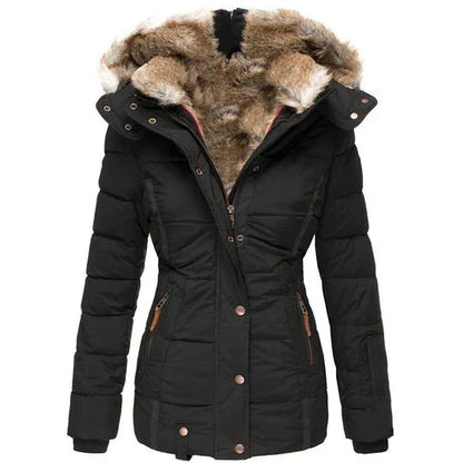 Faux fur trimmed parka with adjustable waist for women | Elowen