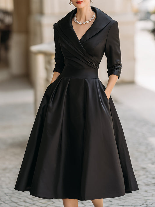 Vintage-Inspired Midi Dress with Draped Collar for women | Mirelle