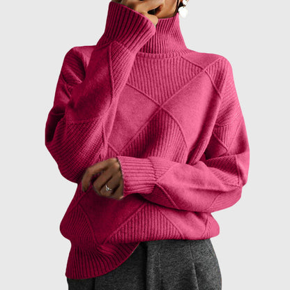 Geometric pattern turtleneck sweater with relaxed silhouette for women | Angela
