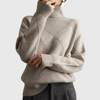 Geometric pattern turtleneck sweater with relaxed silhouette for women | Angela
