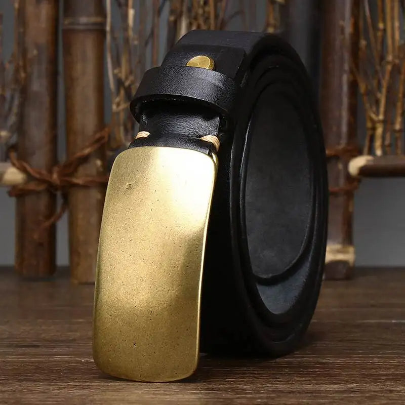 Vintage brass buckle waist belt with classic finish for men | Orion