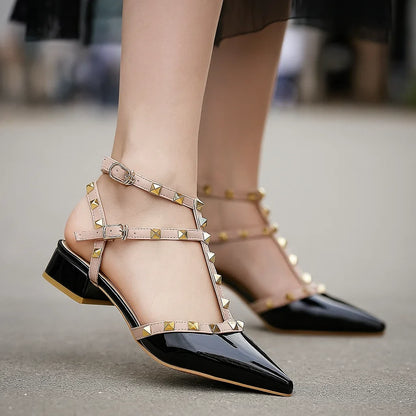 Studded Ankle Strap Block Heel Pumps for women | Calista