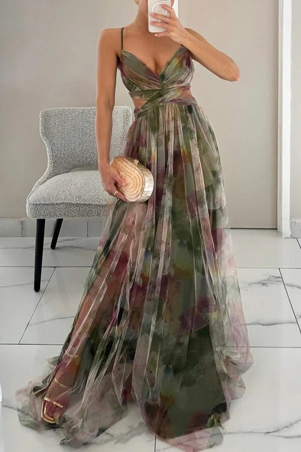 Flowy floral adjustable maxi dress for women | Bella -2