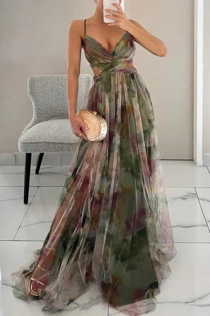 Flowy floral adjustable maxi dress for women | Bella -2