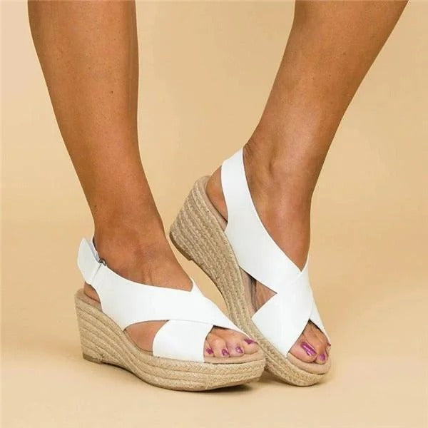 Orthopedic espadrille wedge sandals with cross straps for women | Calista