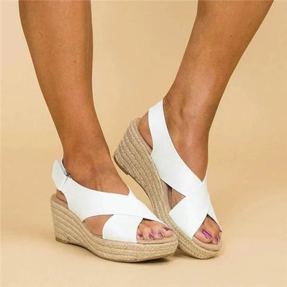 Orthopedic espadrille wedge sandals with cross straps for women | Calista