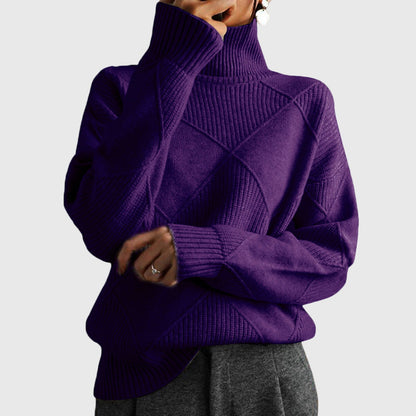 Geometric pattern turtleneck sweater with relaxed silhouette for women | Angela