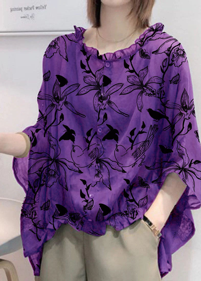 Ruffled trim half-sleeve plus-size blouse for women -12