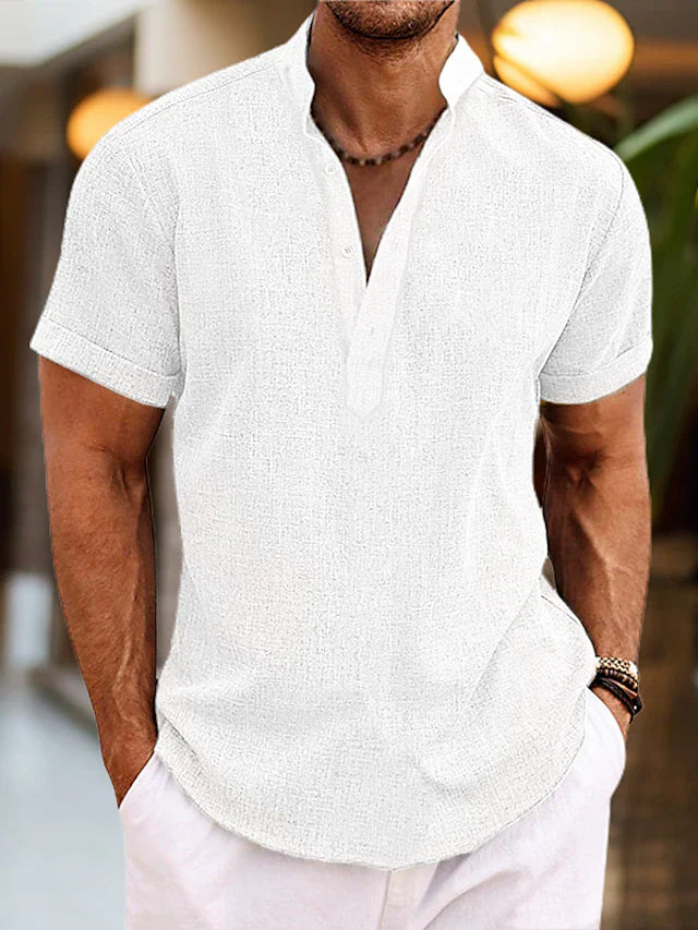Breathable short-sleeve linen Henley shirt for men | Silas -4