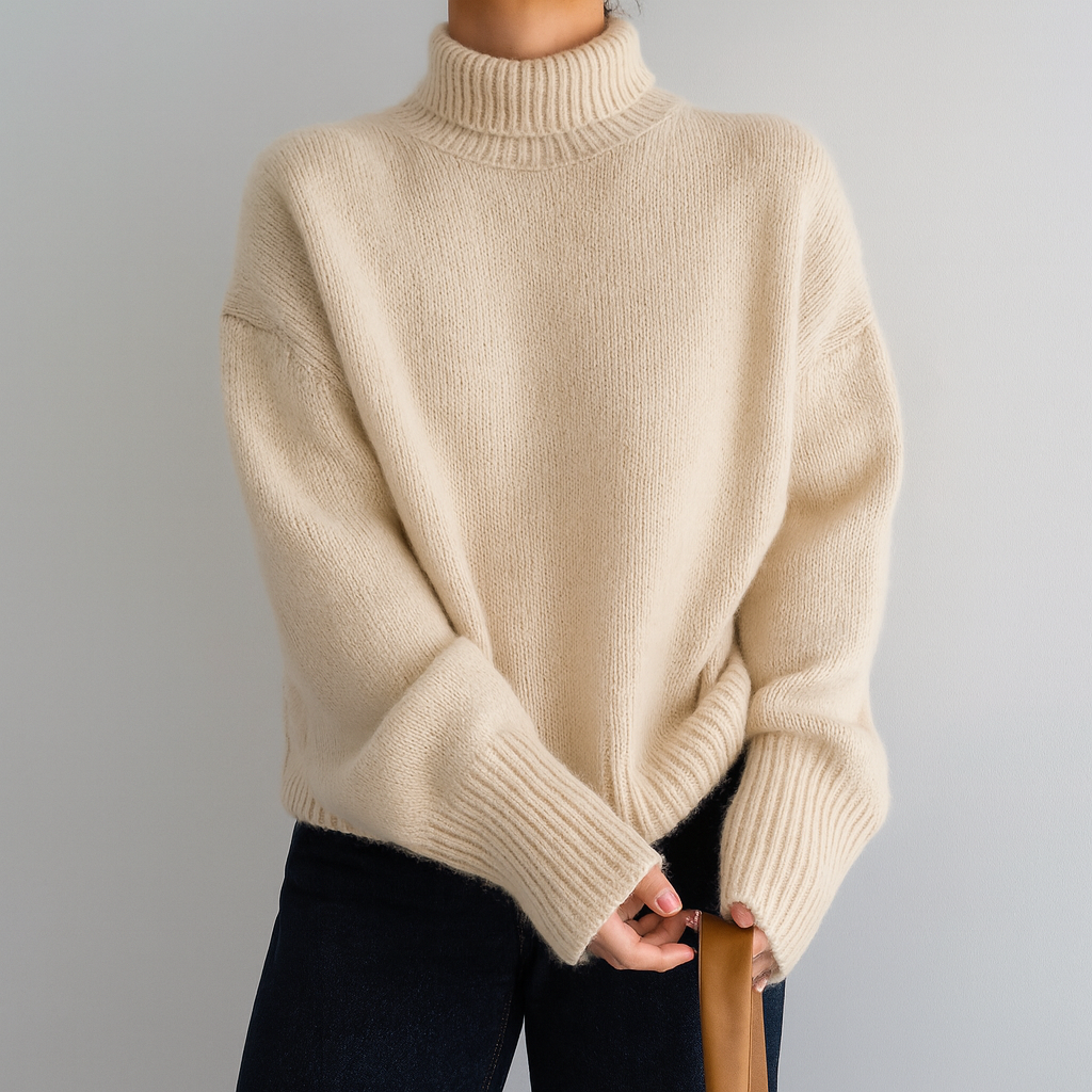 Soft high-neck oversized knit sweater for women | Casvian Élan