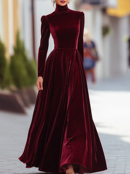 Burgundy long-sleeve maxi evening gown for women | Valerisse Rouge
