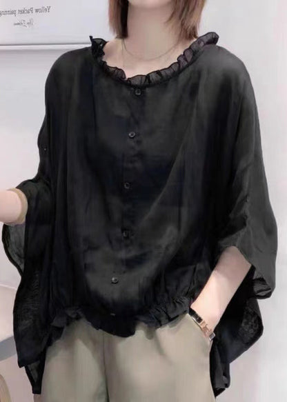Ruffled trim half-sleeve plus-size blouse for women -2