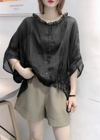 Ruffled trim half-sleeve plus-size blouse for women -8