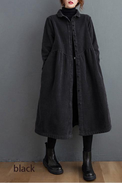 Elegant cinched corduroy longline coat for women -2