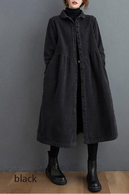 Elegant cinched corduroy longline coat for women -2