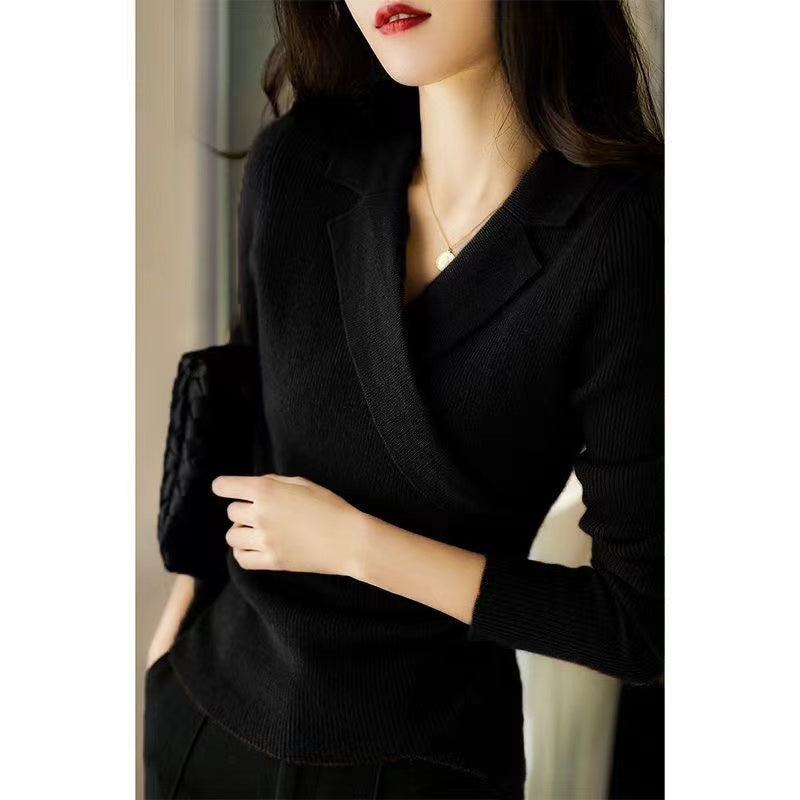 Slim-fit Peter Pan collar asymmetric sweater for women -9