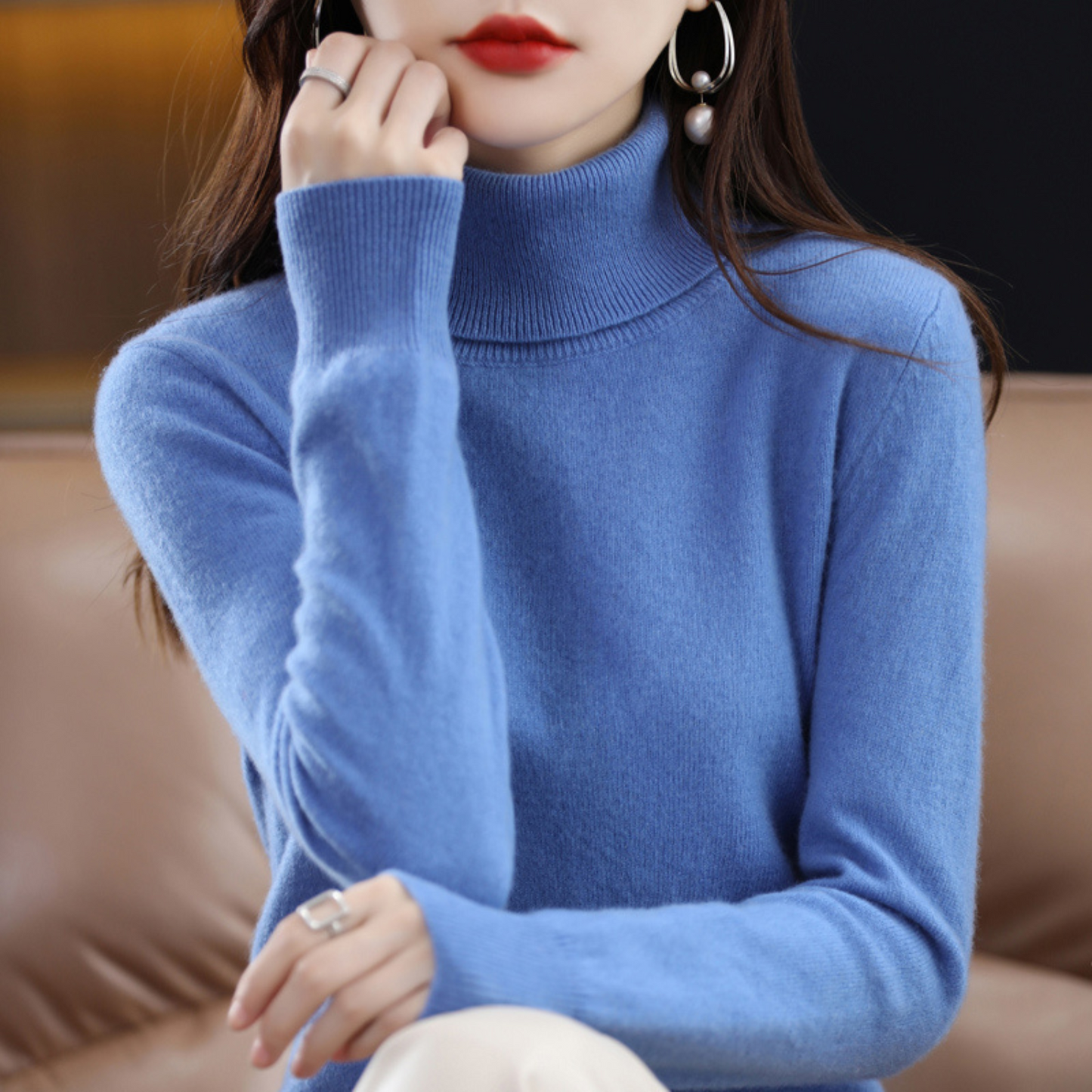Warm premium cashmere turtleneck sweater for women | Emmie -2