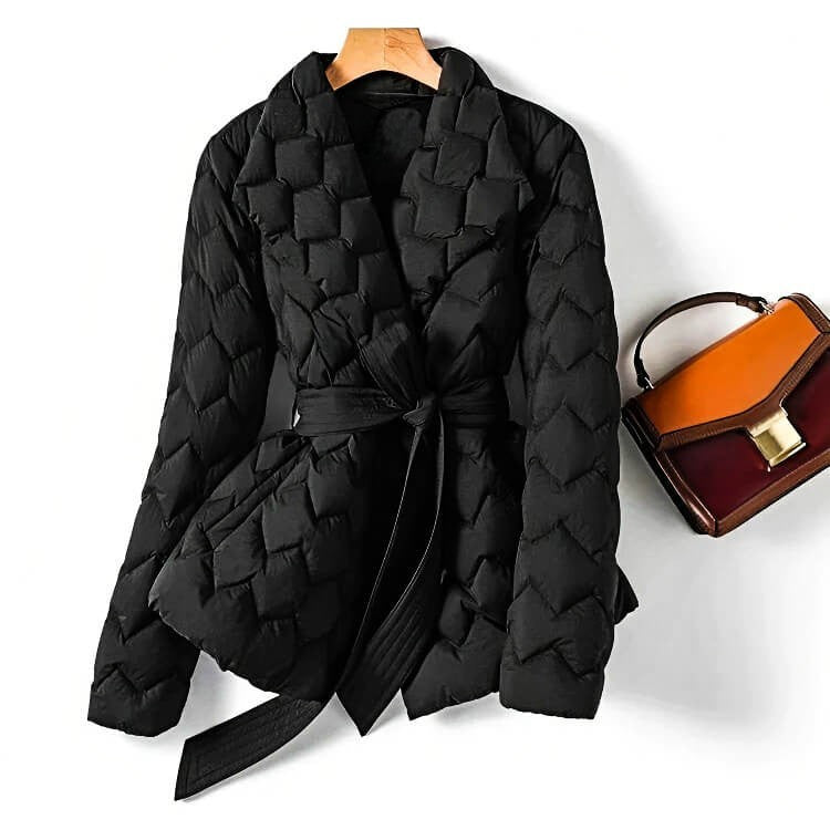 Elegant belted quilted down coat for women | Isabella -3