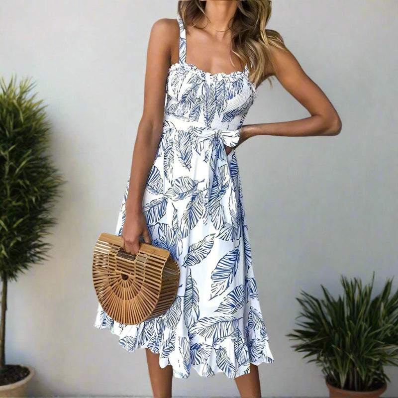 Floral boho backless spaghetti-strap midi dress for women -2