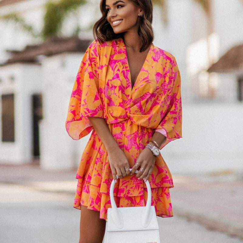 Floral ruffled casual mini dress for women -1