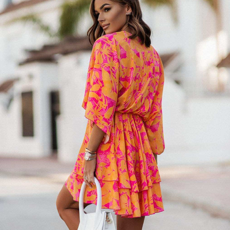 Floral ruffled casual mini dress for women -2