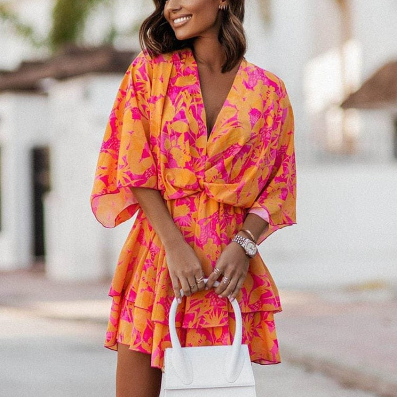 Floral ruffled casual mini dress for women -3