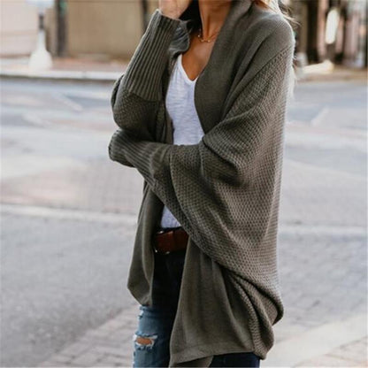 Relaxed batwing open-front knit cardigan for women -10