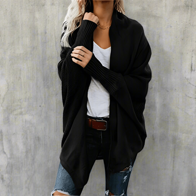 Relaxed batwing open-front knit cardigan for women -2