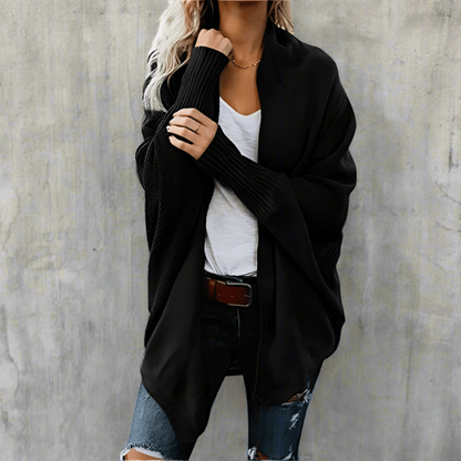 Relaxed batwing open-front knit cardigan for women -2