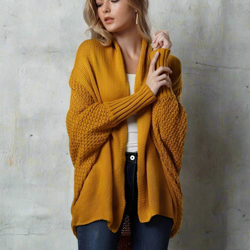 Relaxed batwing open-front knit cardigan for women -9