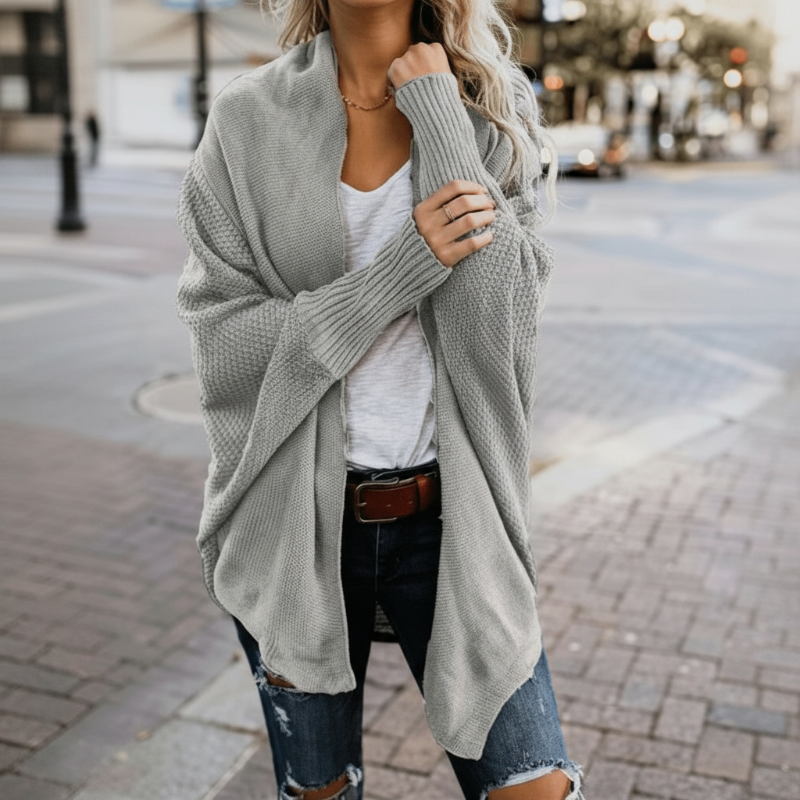 Relaxed batwing open-front knit cardigan for women -1