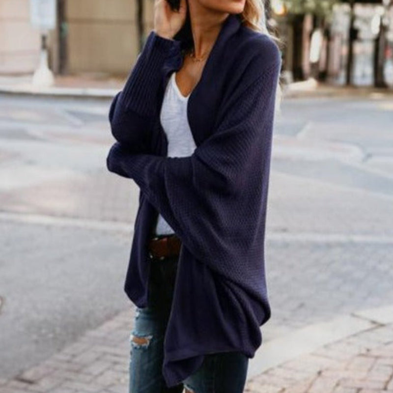 Relaxed batwing open-front knit cardigan for women -6