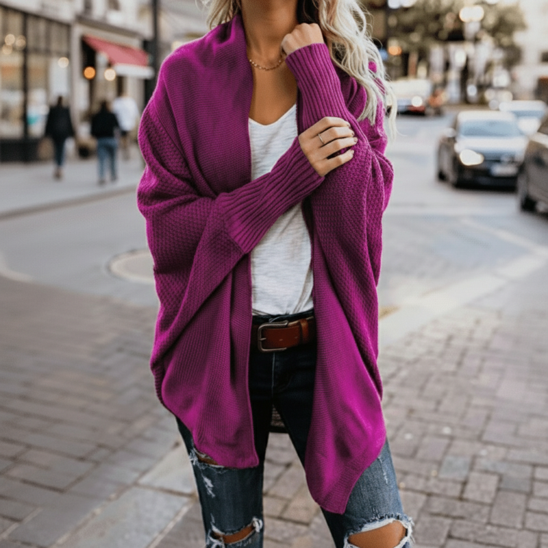 Relaxed batwing open-front knit cardigan for women -7