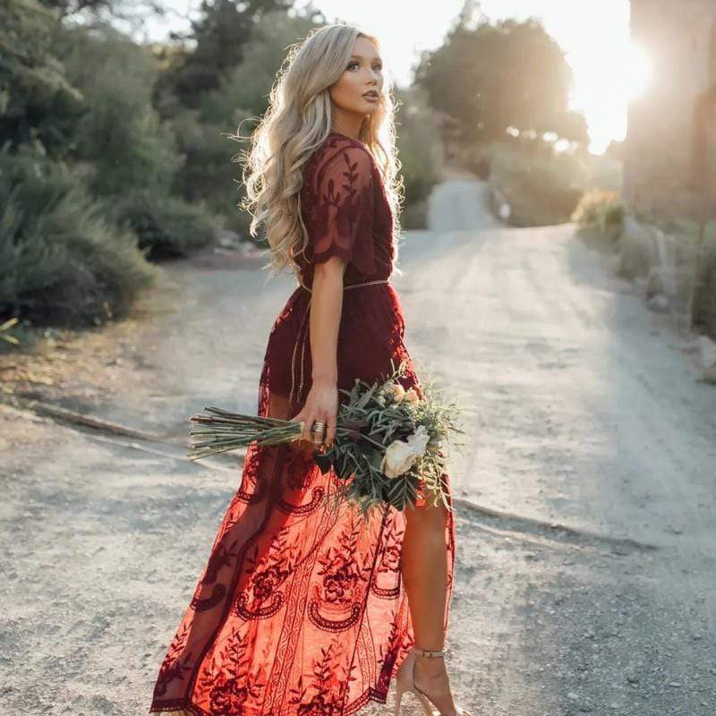 Elegant lace tulle boho maxi dress for women -1