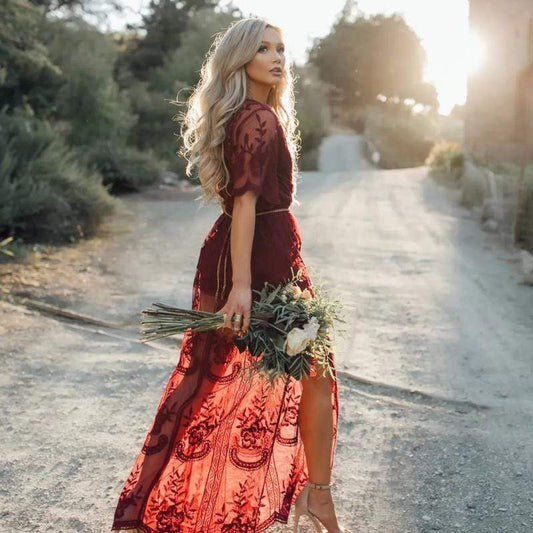 Elegant lace tulle boho maxi dress for women -1