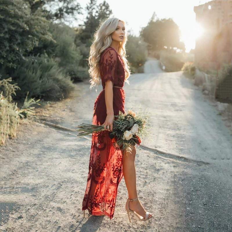 Elegant lace tulle boho maxi dress for women -3