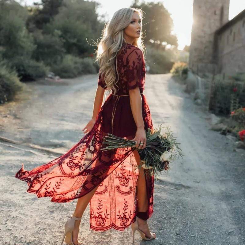 Elegant lace tulle boho maxi dress for women -4