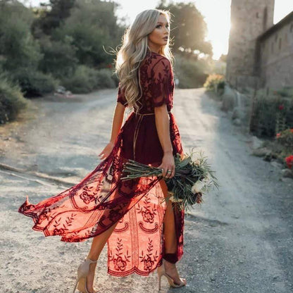 Elegant lace tulle boho maxi dress for women -4