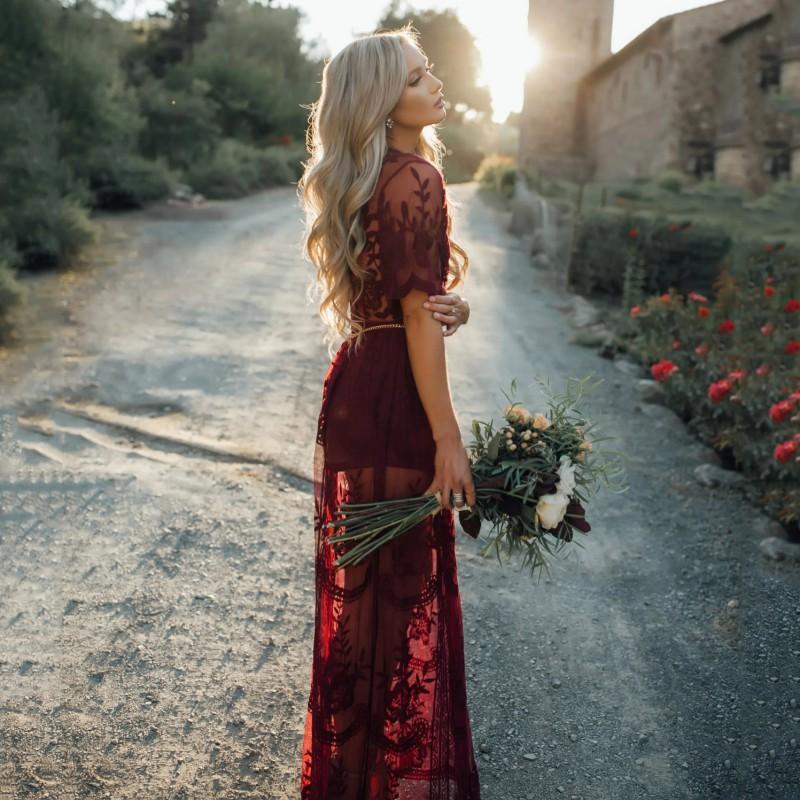 Elegant lace tulle boho maxi dress for women -2