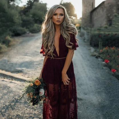 Elegant lace tulle boho maxi dress for women -5