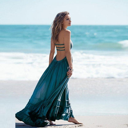 Bohemian backless halter maxi dress for women -1