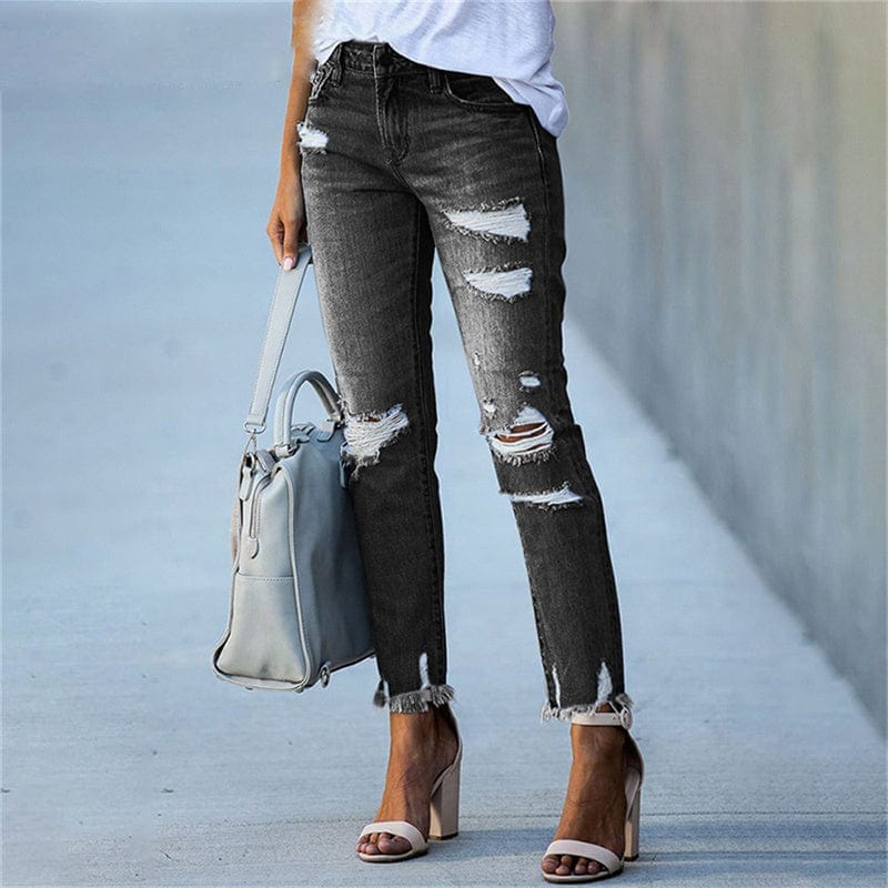 Stretch ripped high-waist skinny jeans for women -5