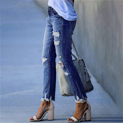 Stretch ripped high-waist skinny jeans for women -3