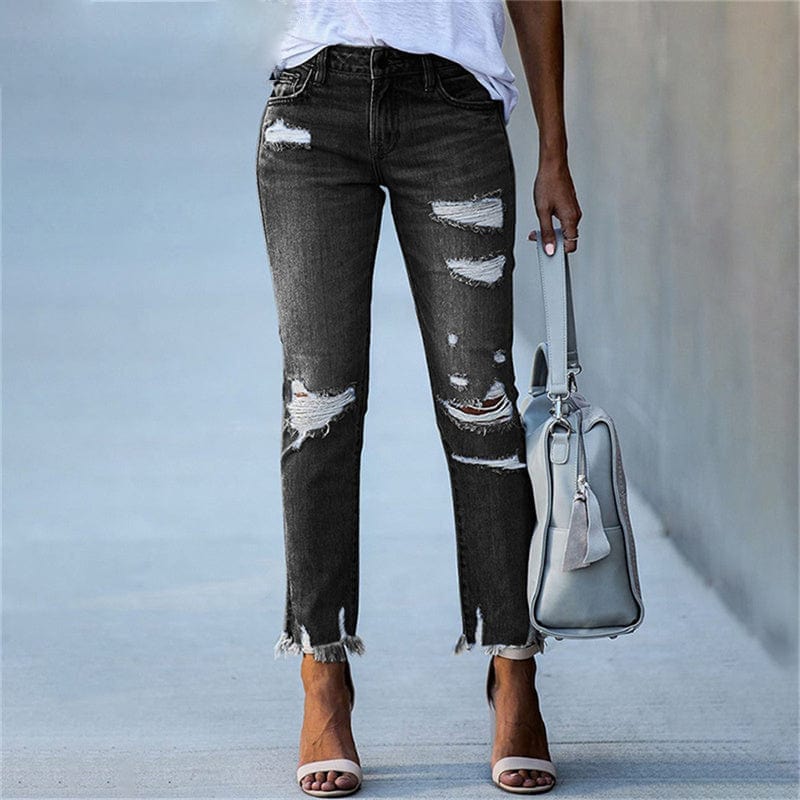 Stretch ripped high-waist skinny jeans for women -4