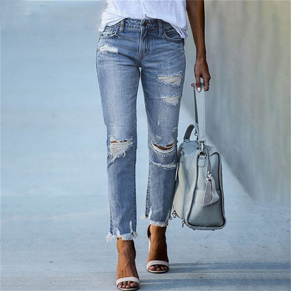 Stretch ripped high-waist skinny jeans for women -1