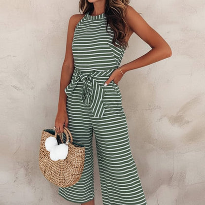 Casual striped sleeveless boho romper for women -5