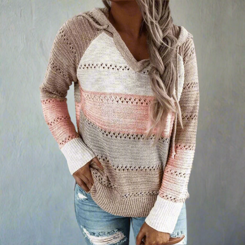 Relaxed patchwork boho pullover sweater for women -1