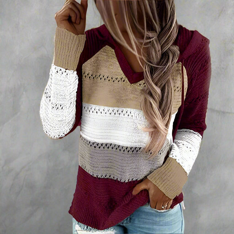 Relaxed patchwork boho pullover sweater for women -5