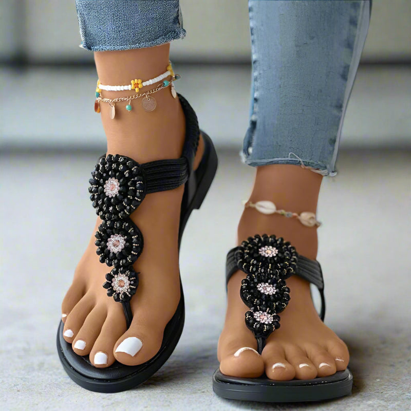 Comfortable open-toe boho flat sandals for women -4