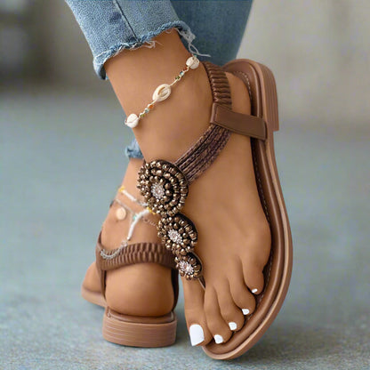 Comfortable open-toe boho flat sandals for women -2